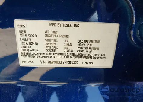 2022 Tesla Model Y Performance Dual Motor All-Wheel Drive from USA, damaged, VIN 7SAYGDEF7NF393235